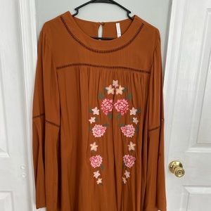 Embroidered flower rust orange dress